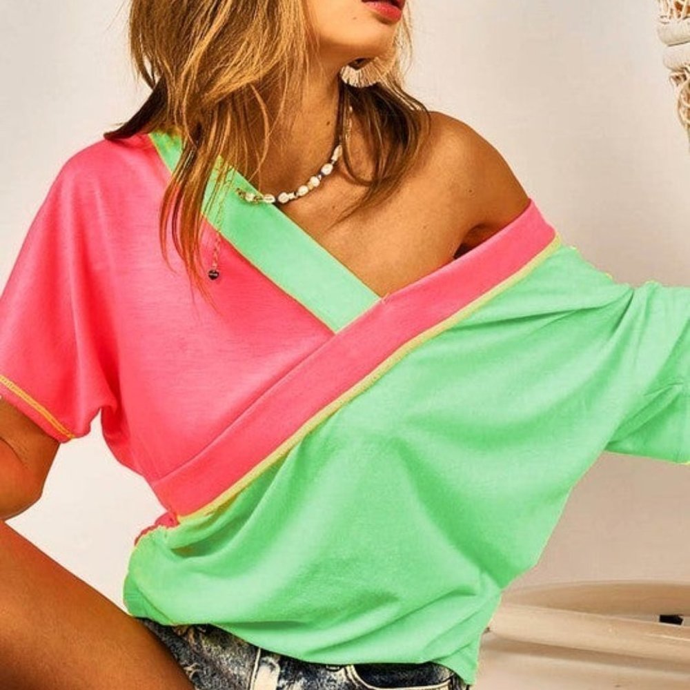Bibi Color Block V Neck